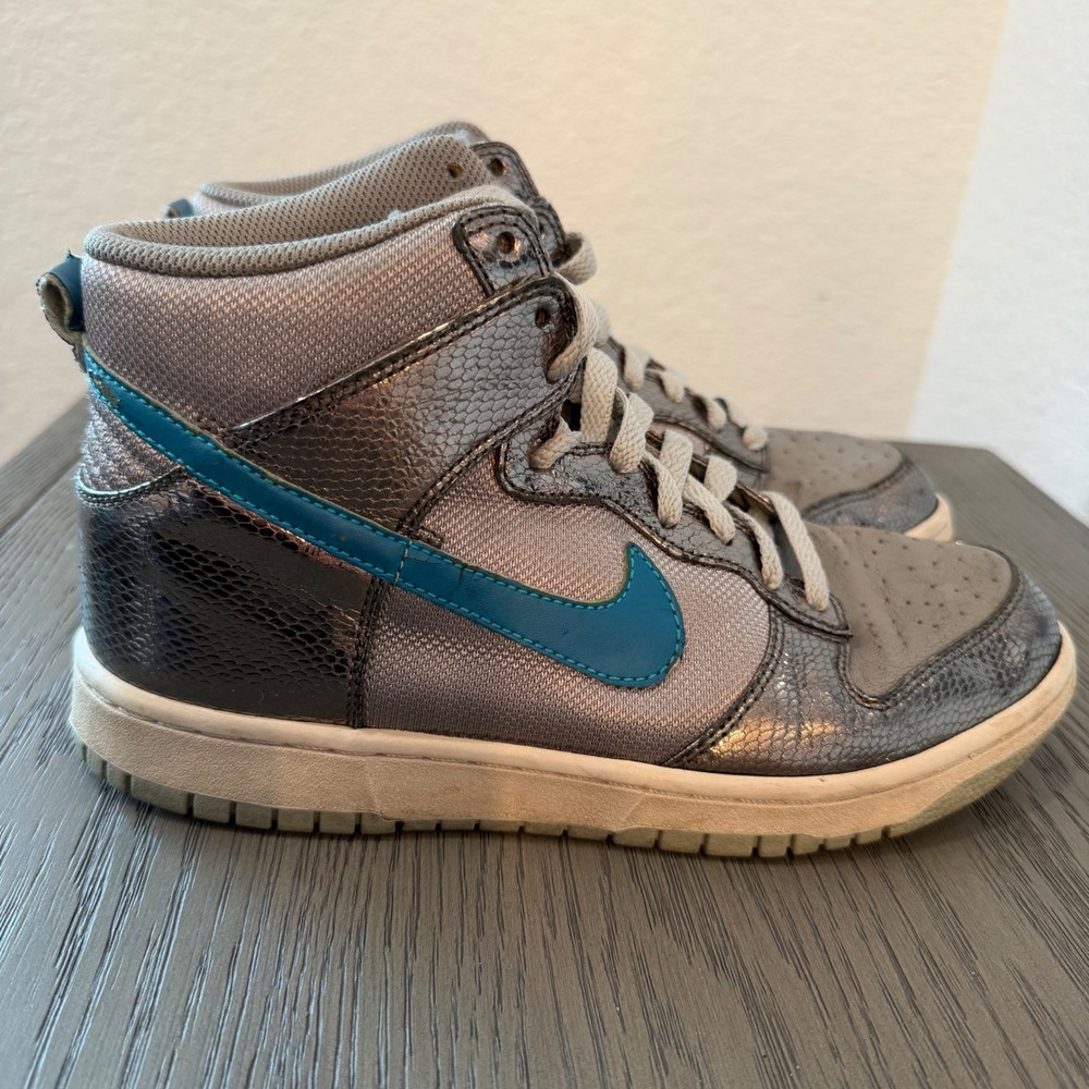 Nike Dunk High Metallic Silver Grey Teal 317814-041 Womens 7.5 2009 Sneakers